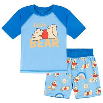 Disney Winnie the Pooh Swimwear 2 pc Rash Guard and Swim Trunks Set