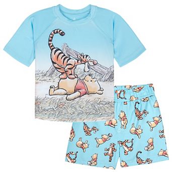 Disney Winnie the Pooh Swimwear 2 pc Rash Guard and Swim Trunks Set