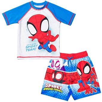 Marvel Spidey and His Amazing Friends 2 pc Rash Guard and Swim Trunks Set
