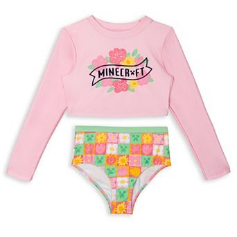 Minecraft Cropped 2 pc Rash Guard and Bikini Set