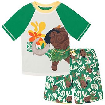 Disney Moana Maui 2 pc Rash Guard and Swim Trunks Set