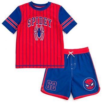 Marvel Spider-Man 2 pc Rash Guard and Swim Trunks Set
