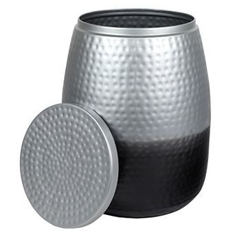 Merida 19 in Modern Rustic Hammered Metal Drum Storage Side Table with Lid