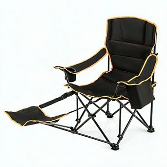 Costway Folding Camping Chair with Footrest Adjustable Backrest Padded Cushion
