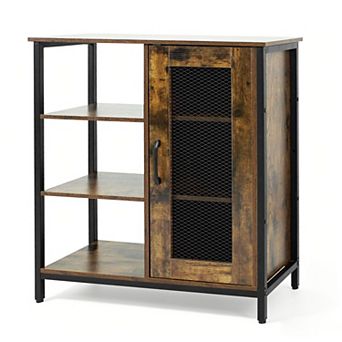 Costway Buffet Sideboard Cabinet with 3 Open Shelves 2 Adjustable Shelves Anti-Tipping Kits
