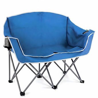 Costway Double Duo Camping Chair with Armrests Cup Holders Carry Bag Heavy Duty Lawn Chair