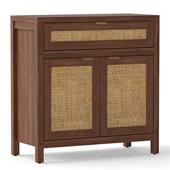 Costway Buffet Cabinet Sideboard Storage Cabinet Rattan Doors & Drawer Adjustable Shelf