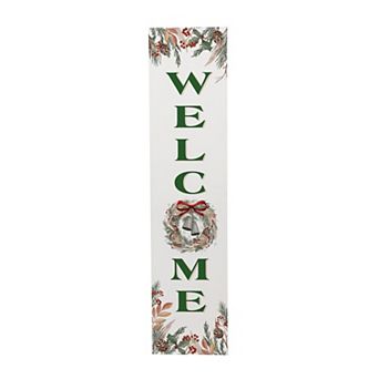 Evergreen "Welcome" Winter Grove Wreath & Bell Porch Leaner Outdoor Decor