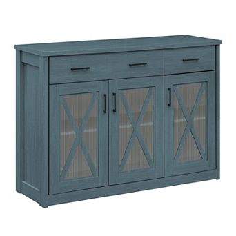 Costway Farmhouse Buffet Sideboard with 2 Drawers Fluted Barn Doors for Kitchen Dining Room