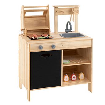 Costway Wooden Barbecue Grill Playset with Play Food Grilling Tools & Accessories
