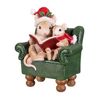 Evergreen Mouse Reading in Chair Resin Table Decor