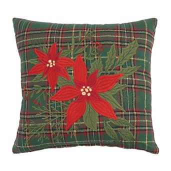 C&F Home Poinsettia Plaid Christmas Throw Pillow