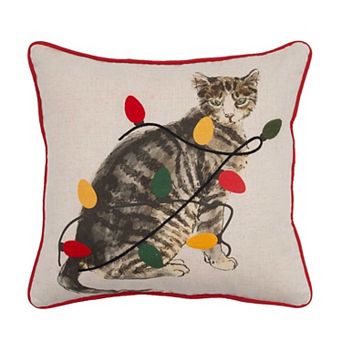 Carol & Frank Cat With Christmas Lights Throw Pillow