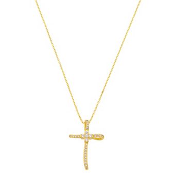 Gratitude & Grace 14k Gold Flash Plated Round Cubic Zirconia Cross Pendant Necklace