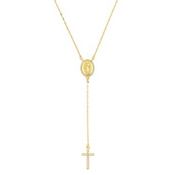 Gratitude & Grace 14k Gold Flash Plated Cubic Zirconia Virgin Mary & Cross Y-Necklace