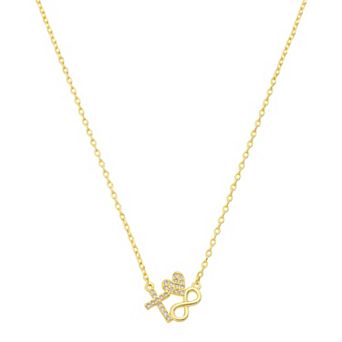 Gratitude & Grace 14k Gold Flash Plated Polished Cubic Zirconia Heart, Cross & Infinity Pendant Necklace