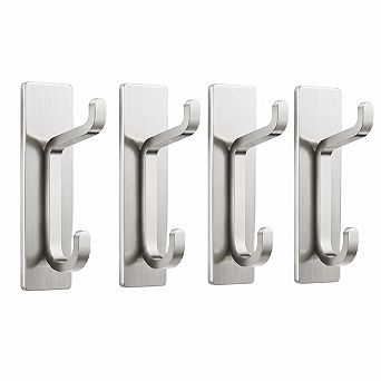 Strong Stick on Adhesive Hooks 4-Pack Heavy Duty Double Hook Storage