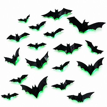 36-Pack 3D LED Light Up Bat Wall Decor Halloween Indoor Outdoor Party Decals