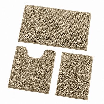 3 pc Bathroom Rugs Soft Thick Absorbent Chenille Washable Non Slip Bath Mats