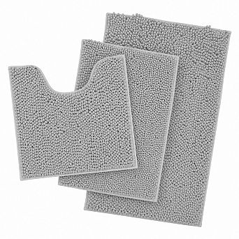 3 pc Chenille Bathroom Rug Set Non Slip Absorbent Washable Soft Floor Mats