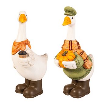 Evergreen Ceramic Fall Goose 2 pc Set Outdoor Decor