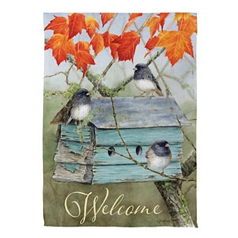 Evergreen Rustic Birdhouse House Flag