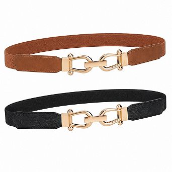 Stretchy Skinny Ladies Waist Belt With Gold Buckle Elastic Fit For Women