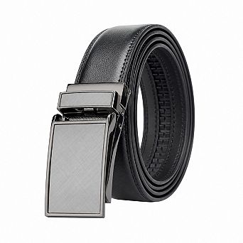 Genuine Leather Ratchet Dress Belt Automatic Click Buckle Adjustable Trim To Fit