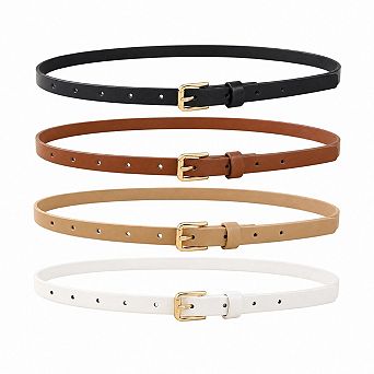 4 Pack Women Skinny Thin Waist Belts For Jeans Dress Soft PU Leather Multiple Colors