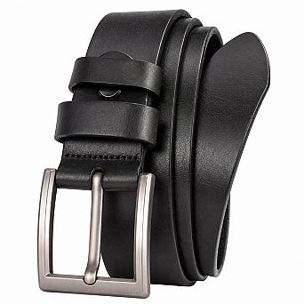 Men's 1.5 Inch Italian Full Grain Leather Belt with Brushed Buckle