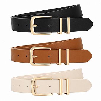 3 Pack Women Leather Waist Belts For Jeans Dresses Pants With Gold Buckle