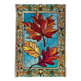 Evergreen Autumn Leaves Stained Glass House Flag
