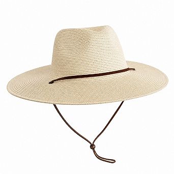 Summer Wide Brim Panama Fedora Sun Hat UPF 80 Plus Wind Lanyard Beach Straw Hat