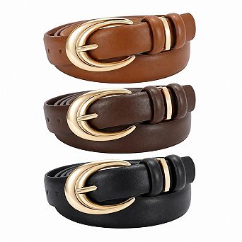 3 Pack Women Faux Leather Belt Set For Jeans Pants Fashion Ladies With Buckle