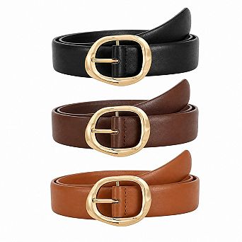 3 Pack Women Faux Leather Belts Casual Fashion Versatile Buckle Waist Belts For Jeans Pants