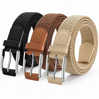 3 Pack Hole Free Stretch Golf Belts For Men Casual Woven Braided Belts