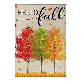 Evergreen Hello Fall Autumn Trees House Flag