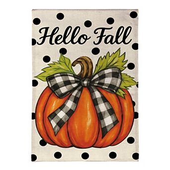 Evergreen Checkered Bow Pumpkin Garden Flag