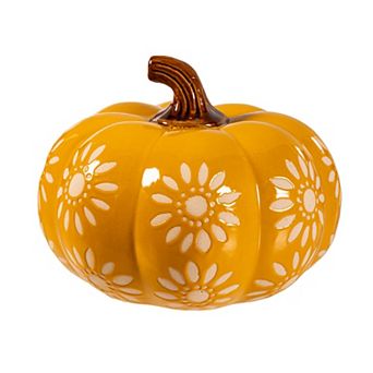 Evergreen 5-Inch Ceramic Pumpkin Garden Statue Outdoor Decor