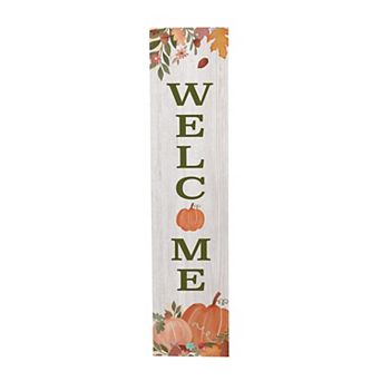 Evergreen Welcome Pumpkin & Fall Leaves Porch Leaner