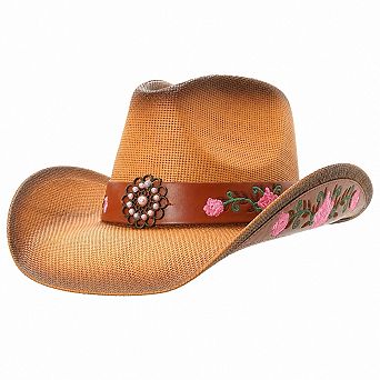 Vintage Floral Straw Cowboy Hat Western Patriotic Summer Wear