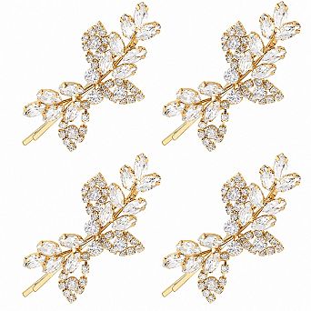4 Rhinestone Leaf Hair Clips Bridal Wedding Decorative Hair Pins For Women