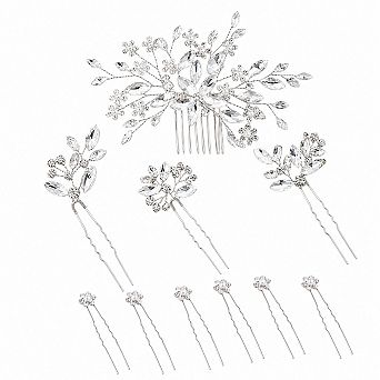 10 pc Silver Crystal Bridal Hair Pin Set Rhinestone Wedding Accessories