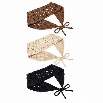 3 Boho Hand Knit Headbands Adjustable Multicolor Hair Scarf for Women