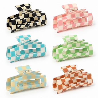 6 Pack Checkered Y2k Rectangle Hair Claw Clips Strong Hold Hair Accessories