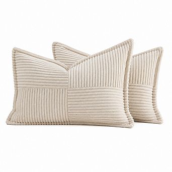Soft Corduroy Decorative Throw Pillow Covers Boho Striped Patchwork Accent Decor