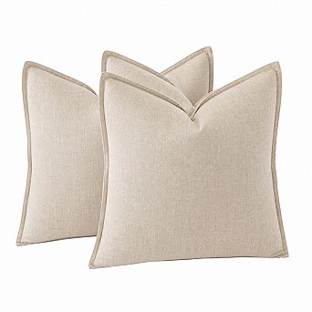 Boho Farmhouse Linen Cotton Throw Pillow Covers Flange Edges Hidden Zipper Home Decor Set of Two