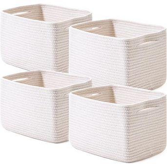 Storage Baskets 4 Pack Woven with Handles for Shelves