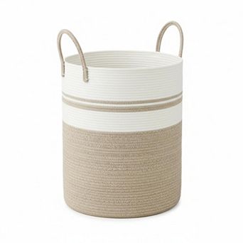 Woven Cotton Rope Laundry Basket Tall 60L Foldable for Blankets Toys Clothes Living Room Bathroom