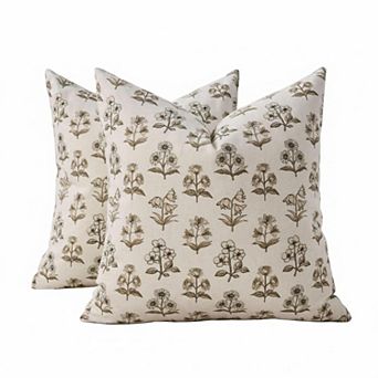 Brown Block Print Pillow Covers Set of 2 Boho Decor Throw Cases for Outdoor Farmhouse Sofa Bed